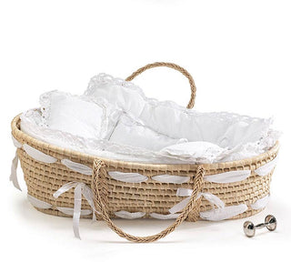Natural Moses Basket With White Bedding