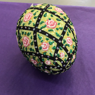 Pink and Green Floral Egg Ornament