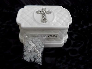 Bless this Child Trinket Box and Pearl Rosary