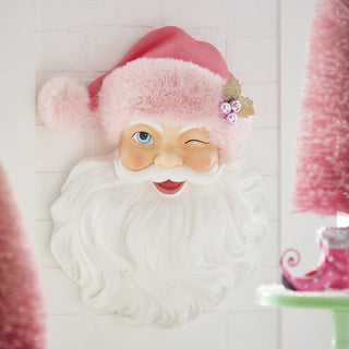 17" Santa Face with Pink Hat Christmas Wall Decoration