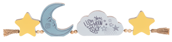 Moon, Cloud & Star Joined Wood Art Block Figurine