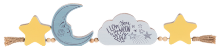 Moon, Cloud & Star Joined Wood Art Block Figurine