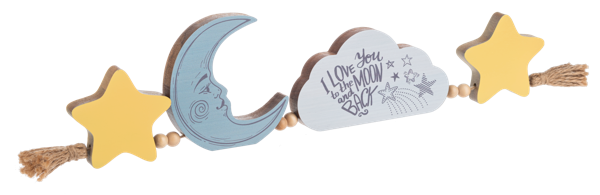 Moon, Cloud & Star Joined Wood Art Block Figurine
