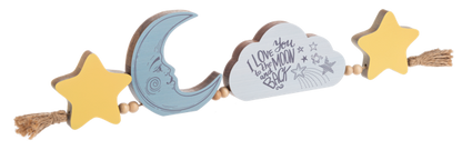 Moon, Cloud & Star Joined Wood Art Block Figurine