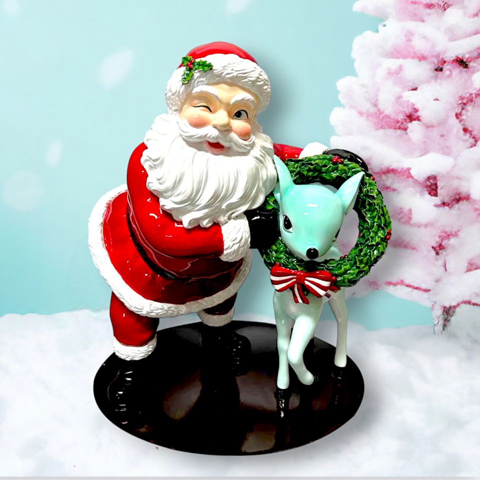 18" Retro Red Santa with Deer | December Diamonds