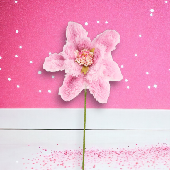 15" Pink Fur Flower Stem | December Diamonds