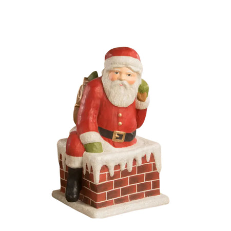 Traditional Santa Down Chimney Large Paper Mache | Bethany Lowe