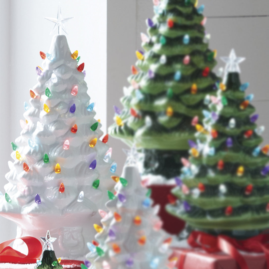 13" Vintage Inspired Lighted White Ceramic Christmas Tree with Timer