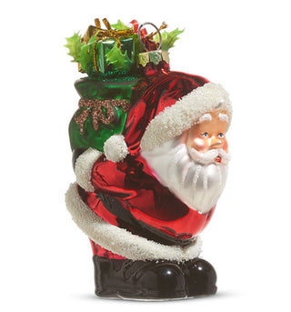 Vintage Style Santa with Presents Glass Ornament 5"