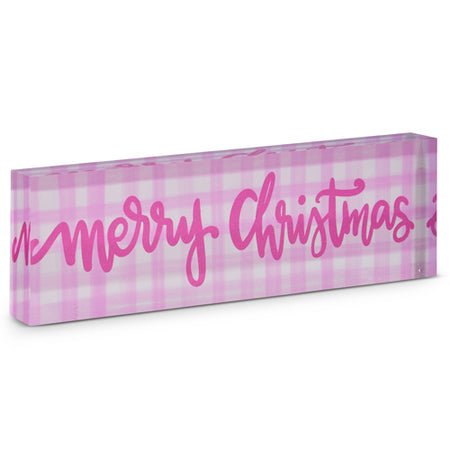 10" Pink Gingham Merry Christmas Acrylic Block