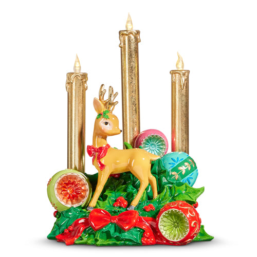 14" Lighted Retro Reindeer with Candles