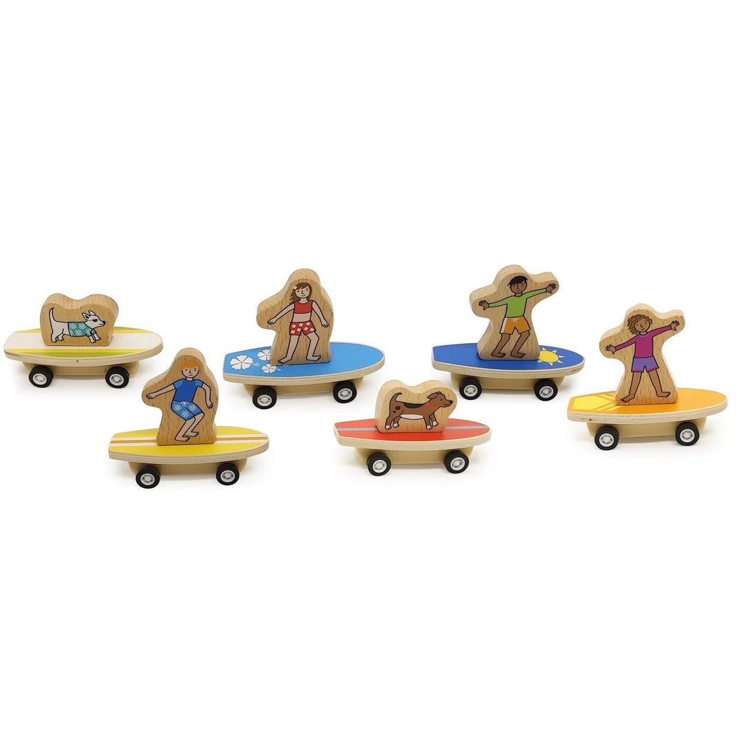 Wooden Pull Back Surfer Kids & Dogs