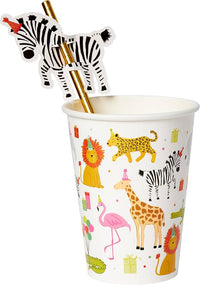 Party Animal Paper Cups and Straw Set | 8 Count