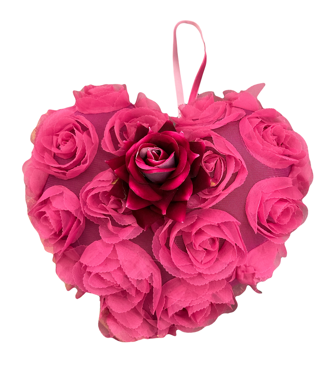 9" Pink Rose Heart Ornament