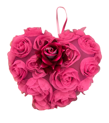 9" Pink Rose Heart Ornament