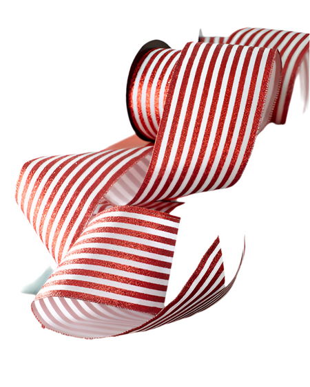 Satin Ribbon with Red Glitter Stripe