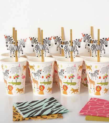 Party Animal Paper Cups and Straw Set | 8 Count
