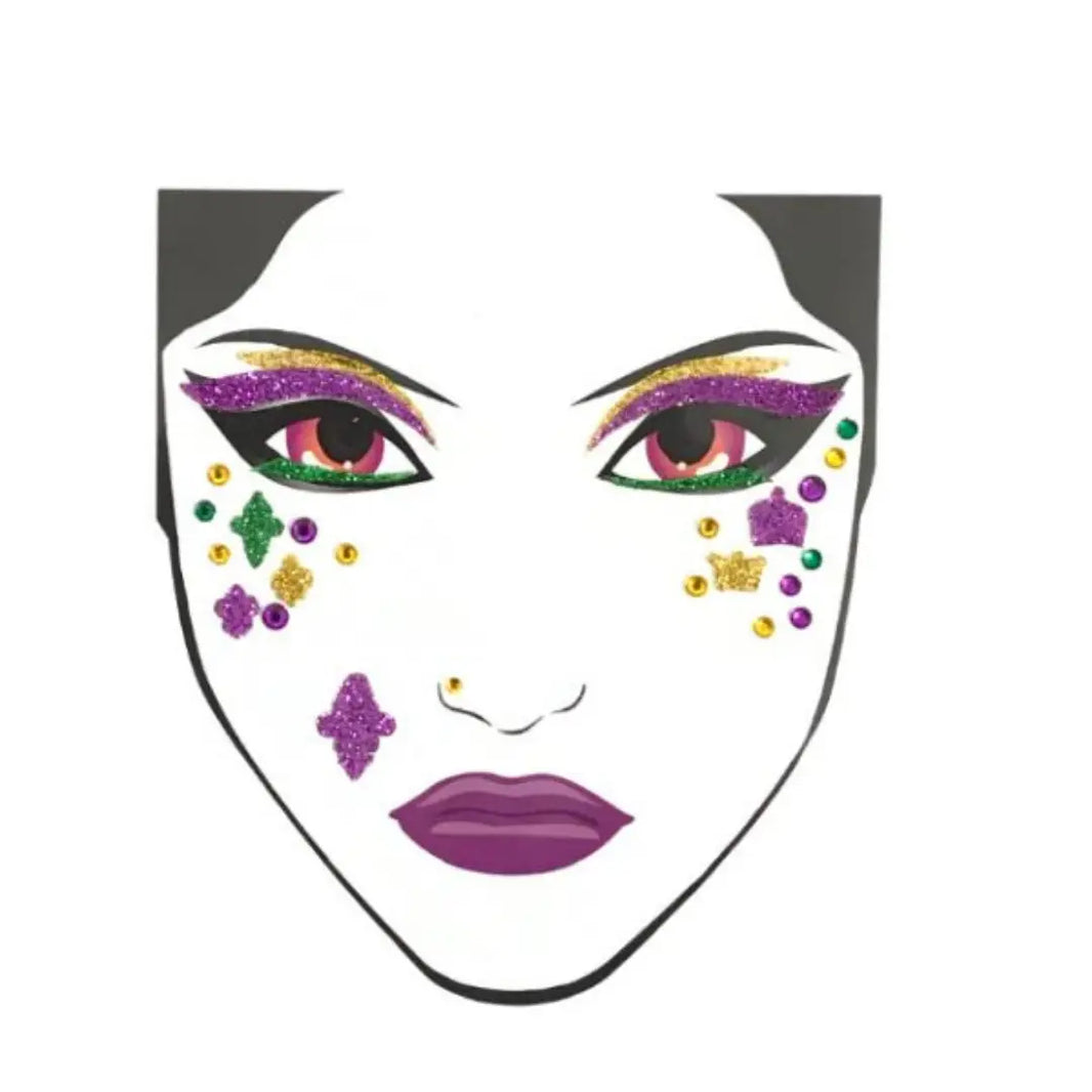 Purple Green and Gold Glitter and Jeweled Face Sticker