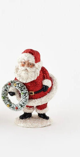 Red Glitter Santa with Wreath 14.5"