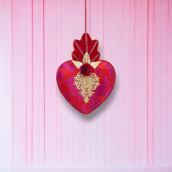 14" Pink and Gold Hanging Heart