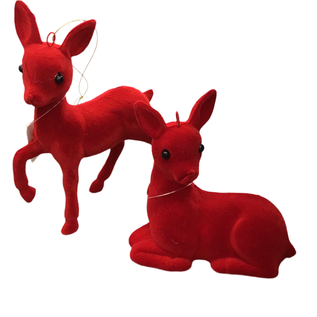 Red Flocked Deer Ornament
