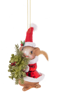 5" Mistletoe Glass Mouse Ornament