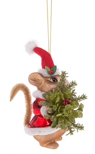 5" Mistletoe Glass Mouse Ornament