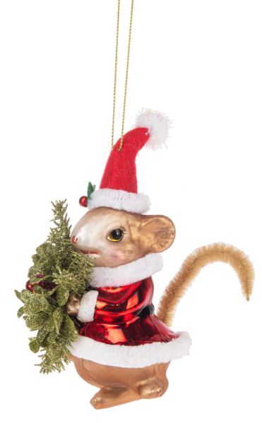 5" Mistletoe Glass Mouse Ornament