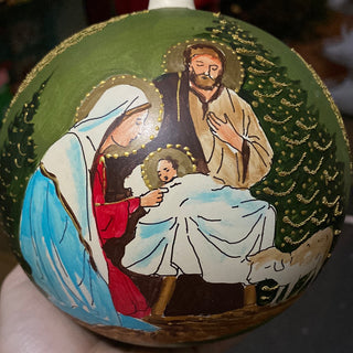 Austrian Hand Painted Nativity Merry Christmas Ornament
