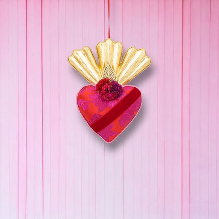 10" Pink with Gold Crown Heart Ornament