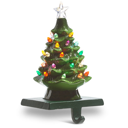 8.5” Vintage Green Lighted Tree Stocking Holder