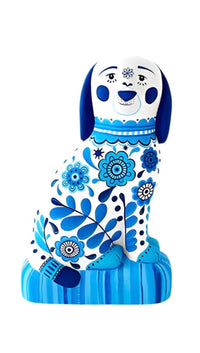 14.5" Blue and White Dog Papermache Figure