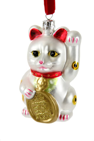 Lucky Cat Glass Ornament
