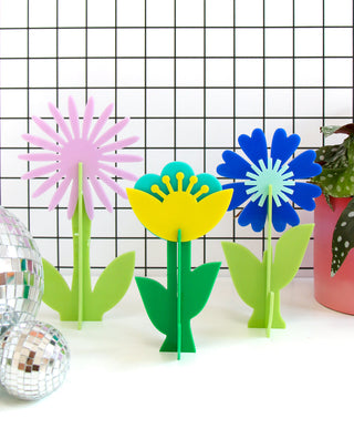 Blue Acrylic 3D Flower Set