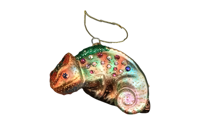 Rainbow Chameleon Glass Ornament