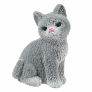 Flocked Miniature Cat Figurine