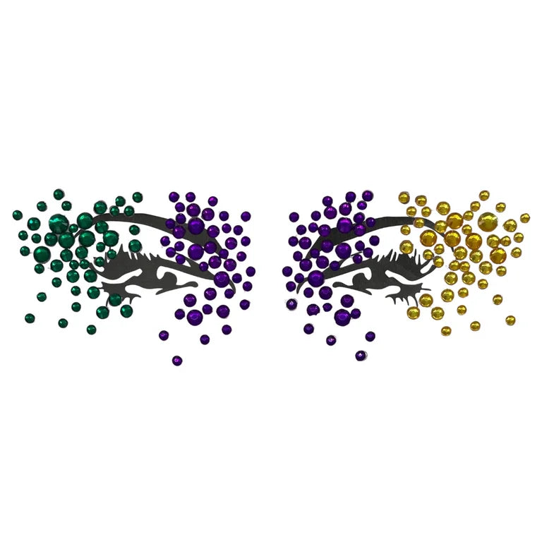 Purple, Green and Gold Petite Stick on Face Gems