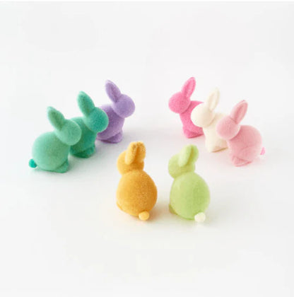 Flocked Pastel Seated Bunny w/ Pom  Pom Tail | 7" Figure