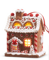 5" LED on Timer White Icing Gingerbread House Ornament
