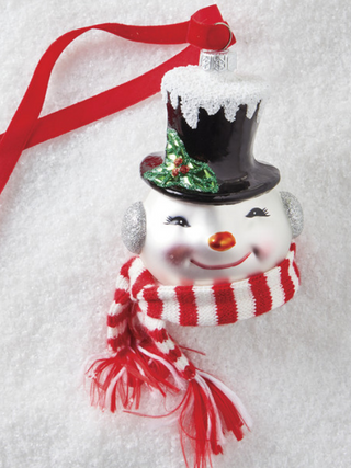 4" Snowman Head Glass Christmas Ornament