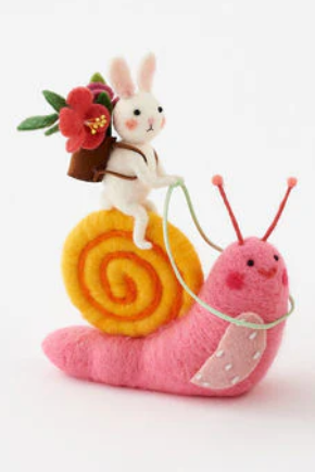 Felt Bunny Riding Snail Decoration