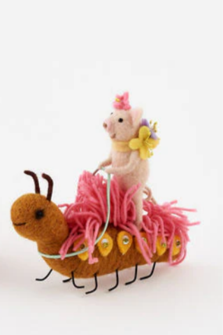 Felt Pig Riding Caterpillar Decoration