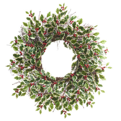 20" Vegetated Holly Berry Wreath | Raz