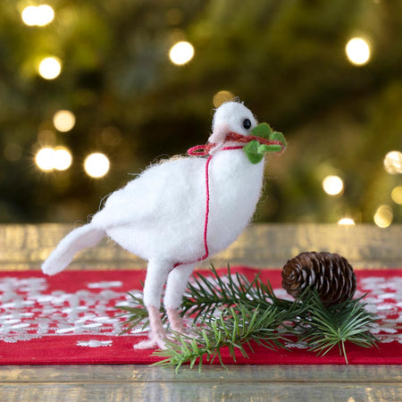 Wool Dove with Holly Sprig