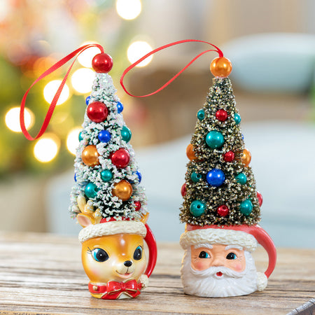 Retro Inspired Deer and Santa Mug with Sisal Tree Ornament