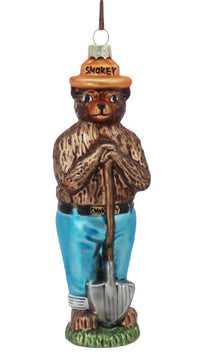 Camping Smokey Bear Glass Ornament