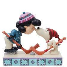 Jim Shore "A Surprise Smooch" Lucy and Snoopy Hockey Figurine