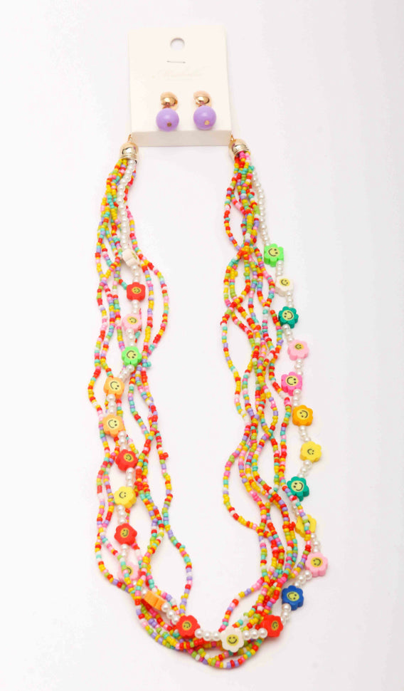 Flower Beaded Necklace Set