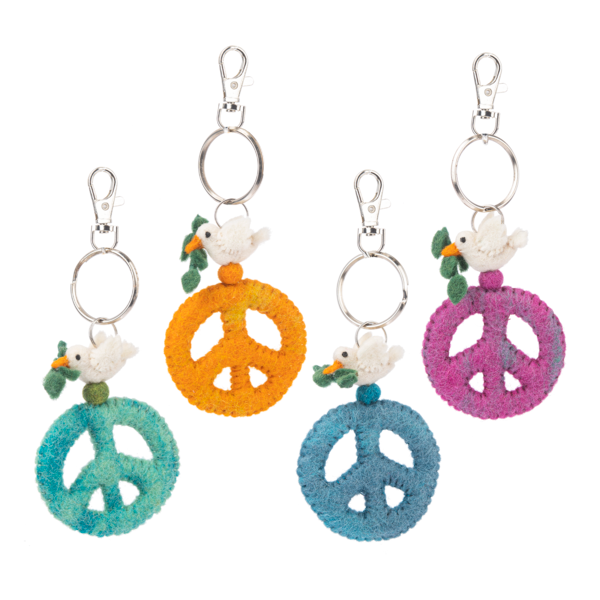 Wool Peace Key Fobs | Dove with Peace Sign