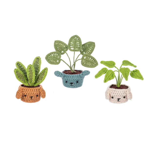 Crochet Dog House Plant Figurine | White